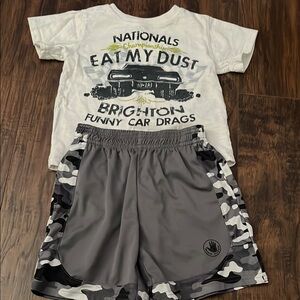 Graphic Tee and Camo Shorts Set